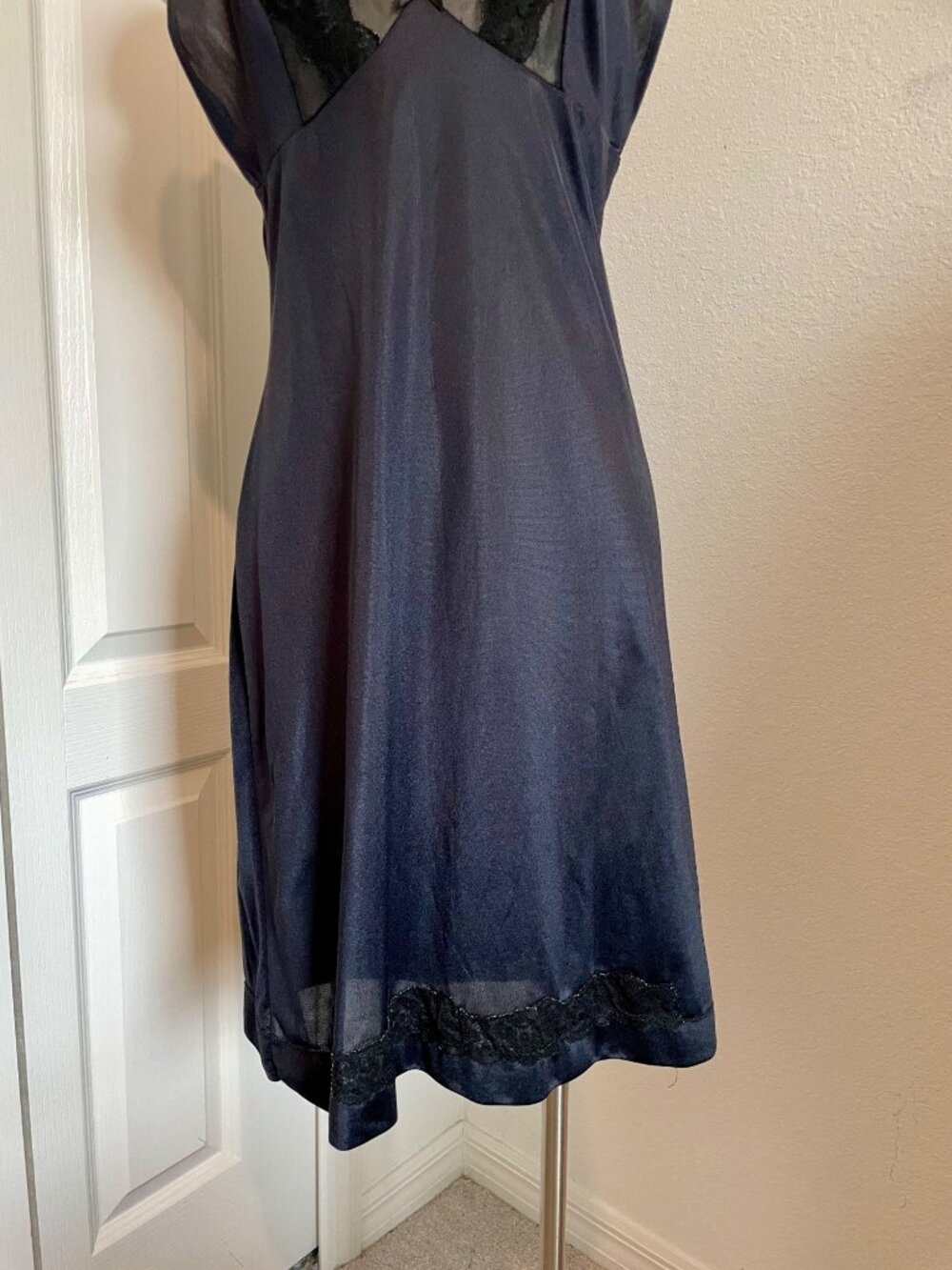 Vintage Black Lace and Sheer Mini Slip Dress Size 38 - Picture 4 of 11